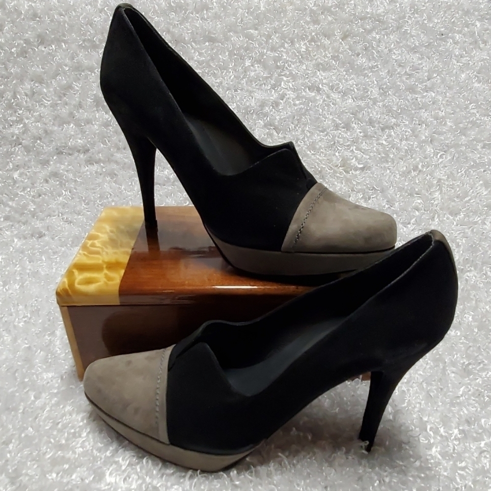 Stuart Weitzman Black & Gray Suede Platform Heels - image 3
